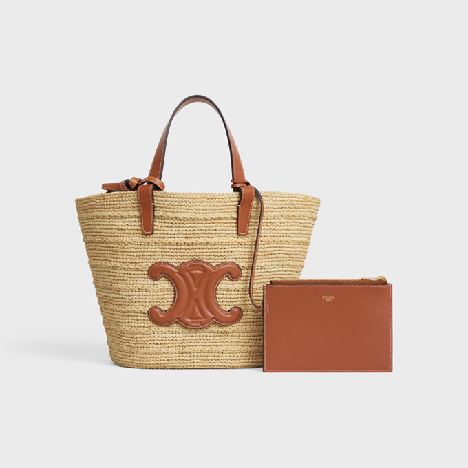 celine triomphe small raffia leather basket bag